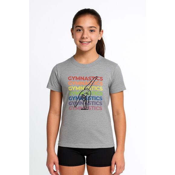 Youth Girls Gymnastics Rainbow Handstand Graphic Short Sleeve Tshirt Large 14-16 - Picture 1 of 7